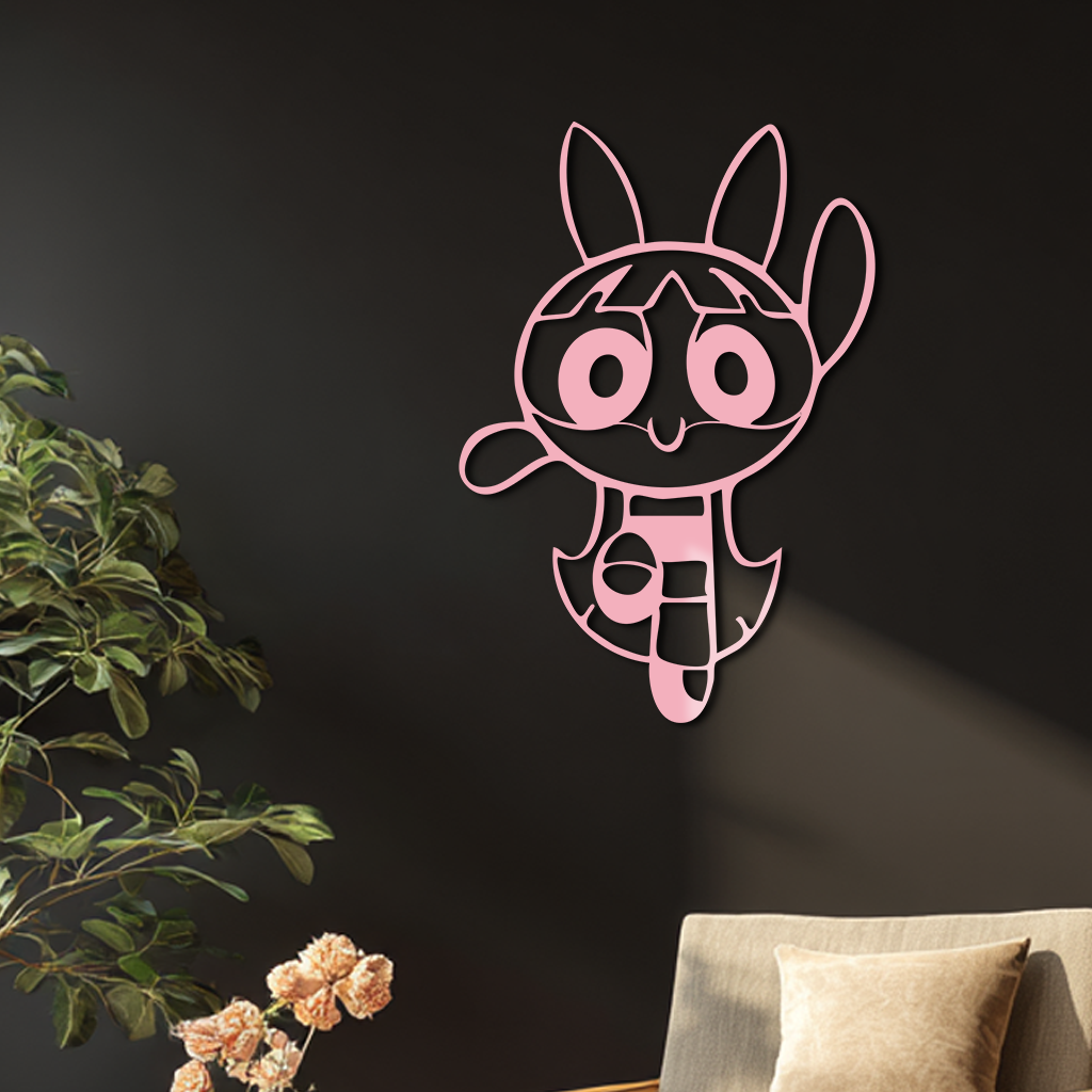 Powerpuff Girl Bunny Style Pink Metal Wall Art – Modern Cartoon Décor - KAFGP177