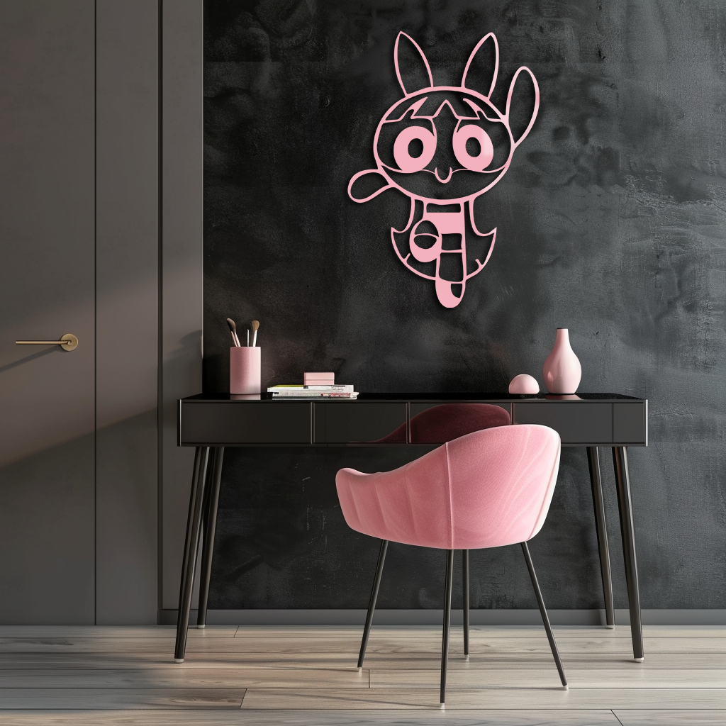 Powerpuff Girl Bunny Style Pink Metal Wall Art – Modern Cartoon Décor - KAFGP177
