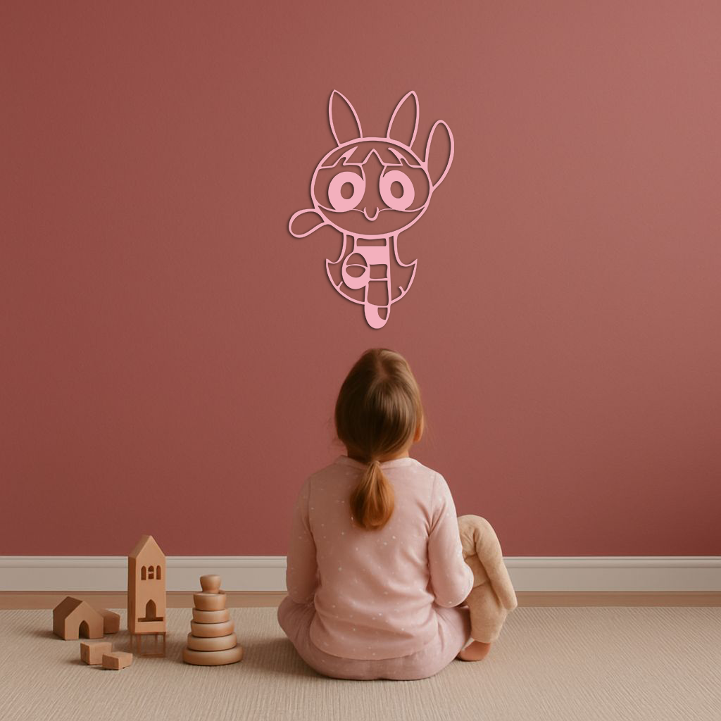 Powerpuff Girl Bunny Style Pink Metal Wall Art – Modern Cartoon Décor - KAFGP177