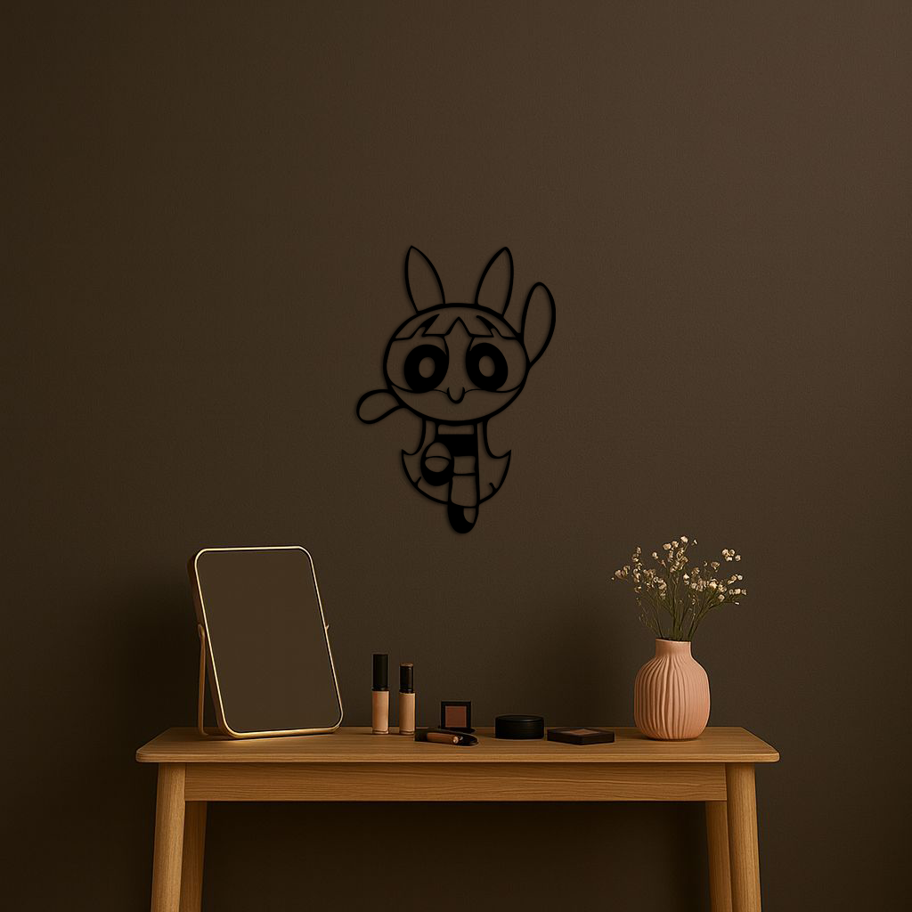 Powerpuff Girl Bunny Style Pink Metal Wall Art – Modern Cartoon Décor - KAFGP177