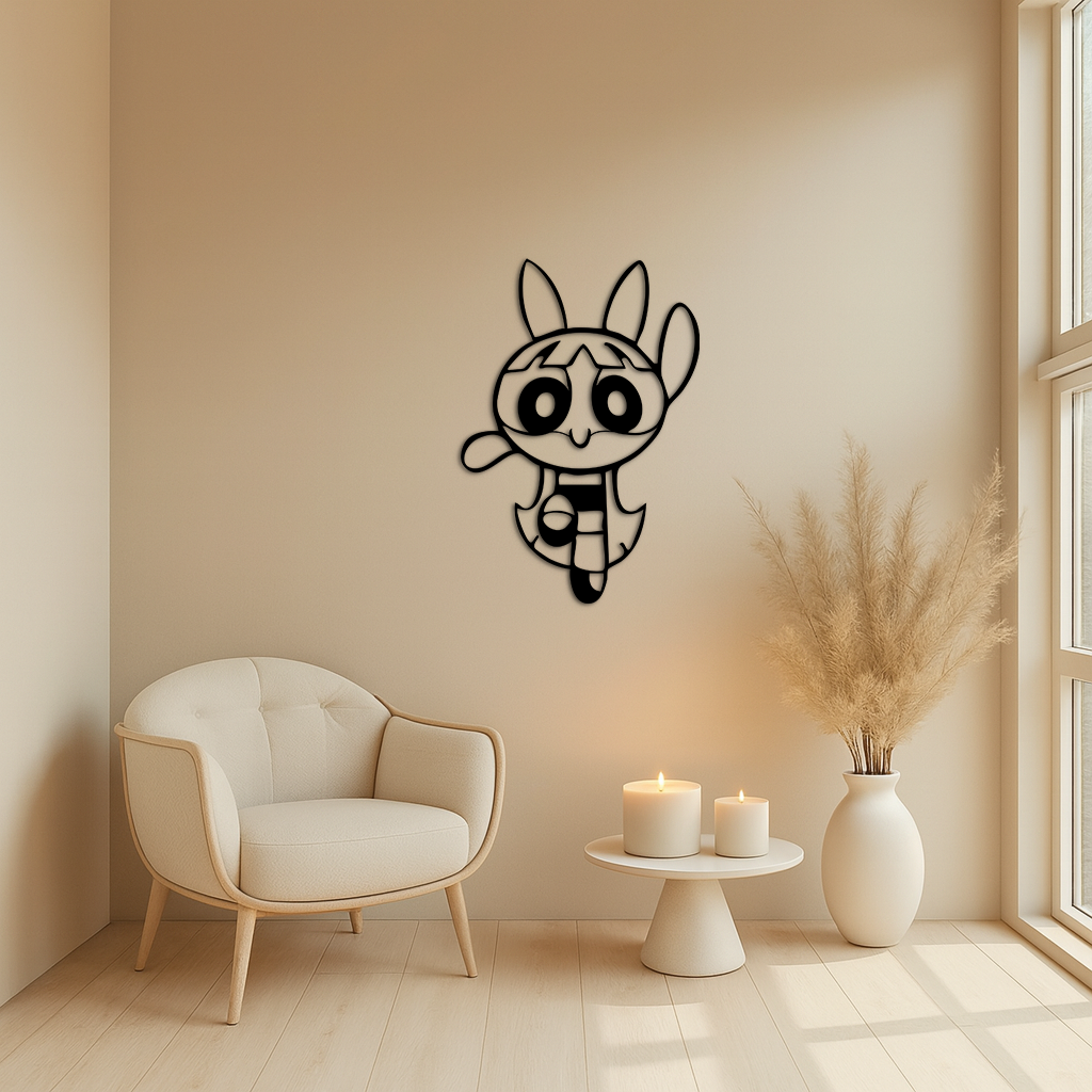 Powerpuff Girl Bunny Style Pink Metal Wall Art – Modern Cartoon Décor - KAFGP177