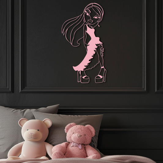 Bratz Doll Silhouette Modern Wall Art – Pink Metal Wall Décor - KAFGP180