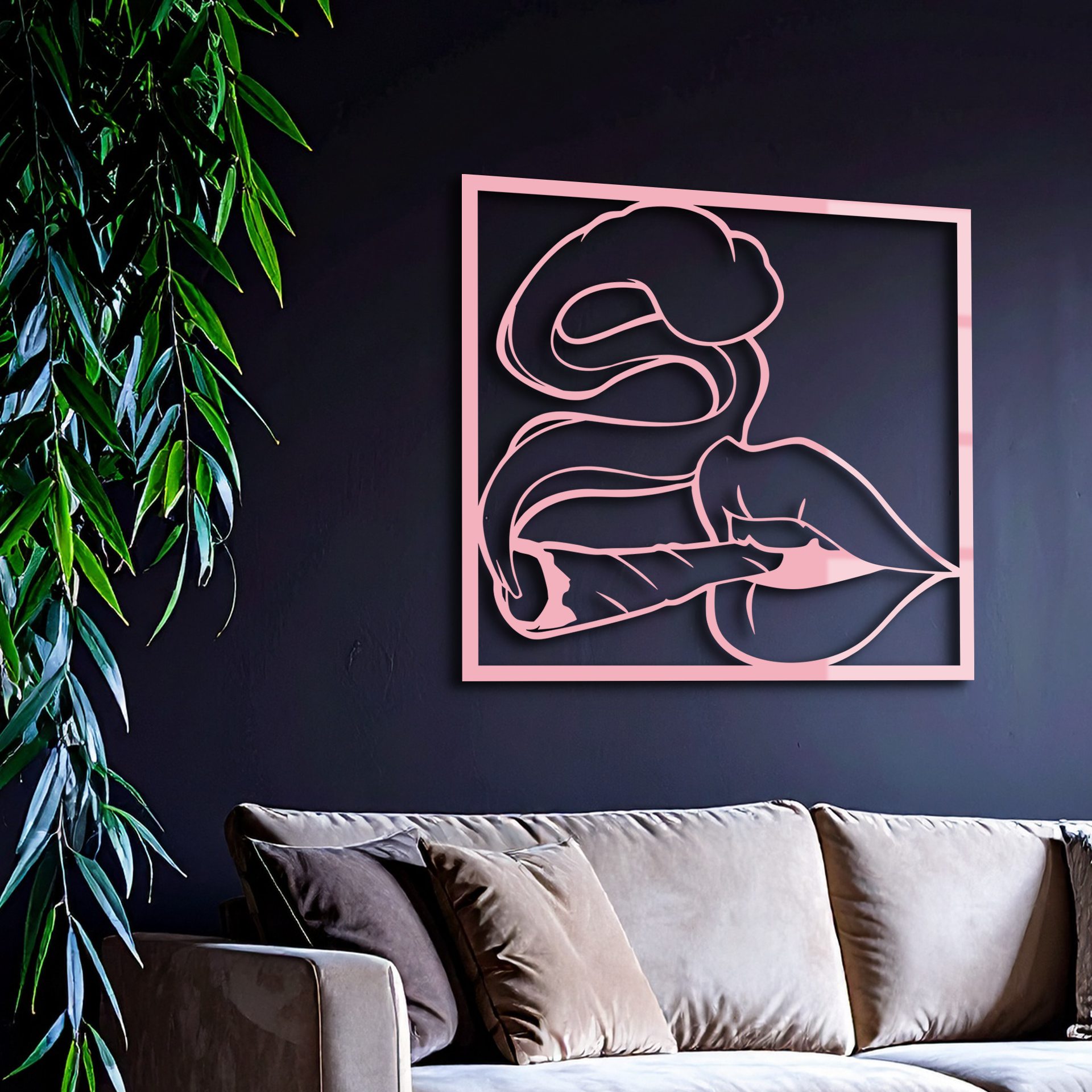 Smoking Lips Silhouette Modern Wall Art – Pink Metal Décor - KAFGP181