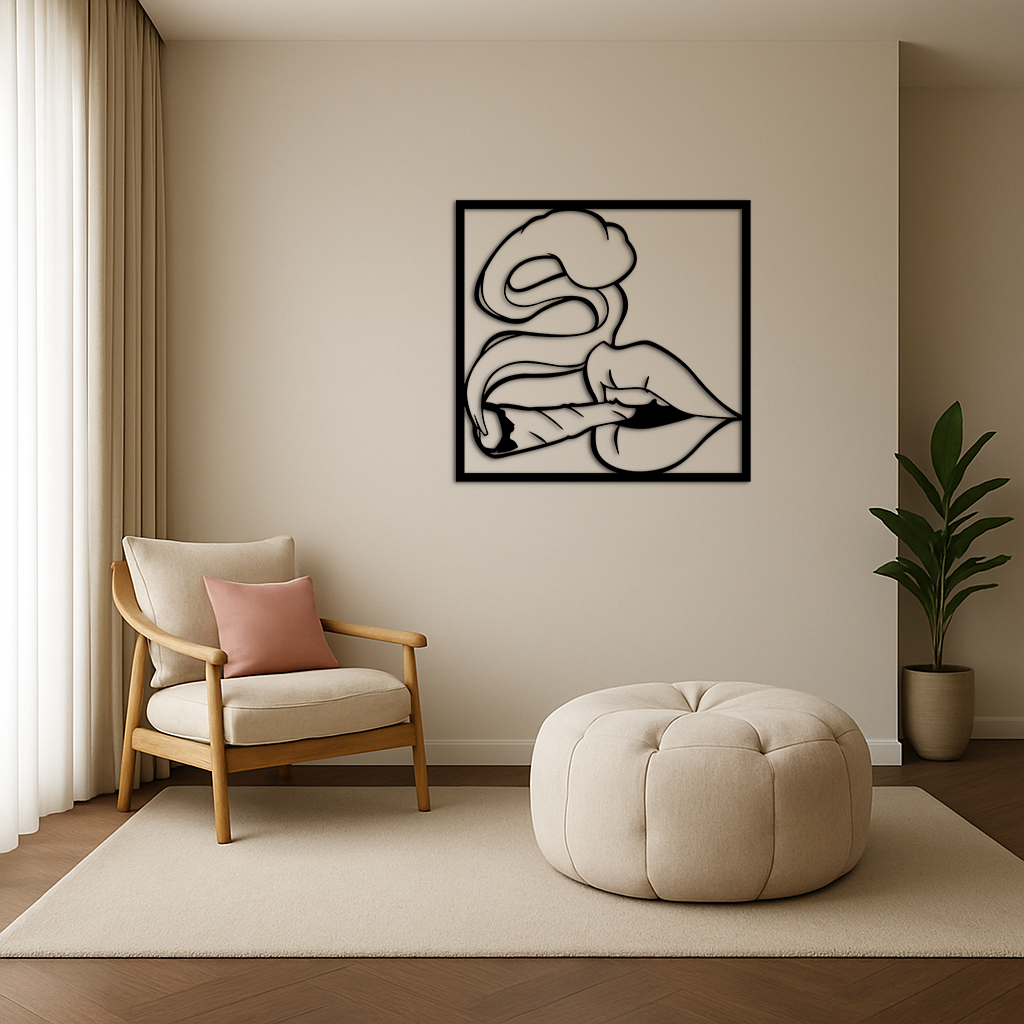 Smoking Lips Silhouette Modern Wall Art – Pink Metal Décor - KAFGP181
