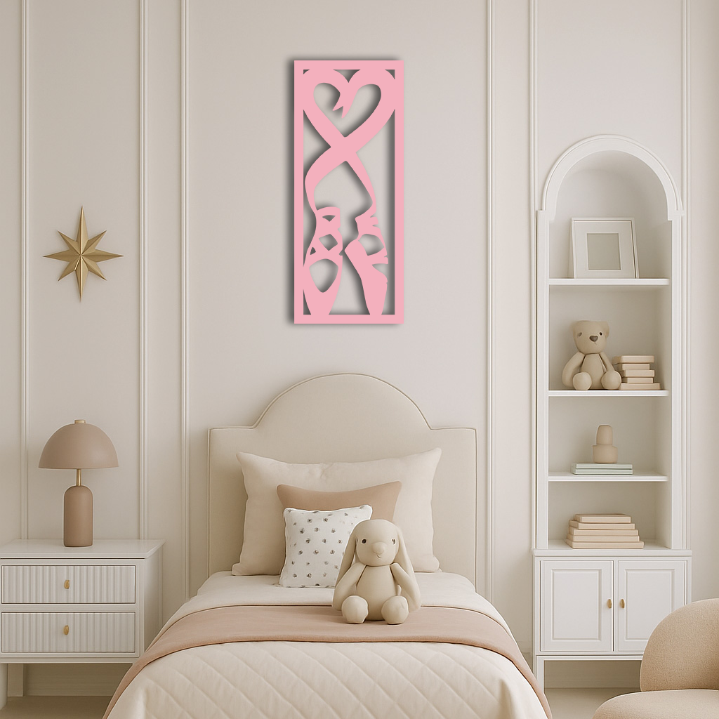Ballet Shoes with Heart Silhouette – Pink Metal Wall Art - KAFGP183