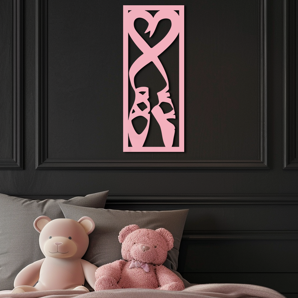 Ballet Shoes with Heart Silhouette – Pink Metal Wall Art - KAFGP183