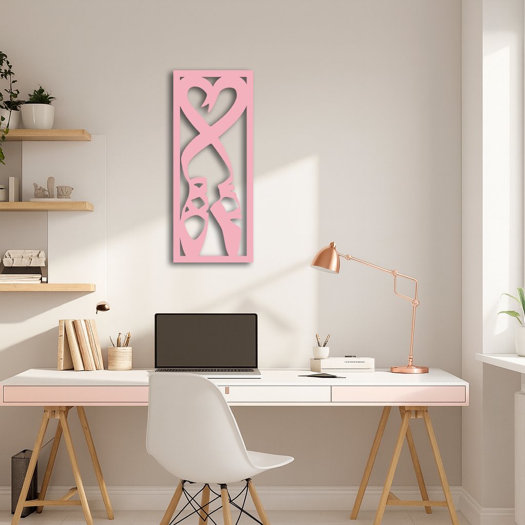 Ballet Shoes with Heart Silhouette – Pink Metal Wall Art - KAFGP183