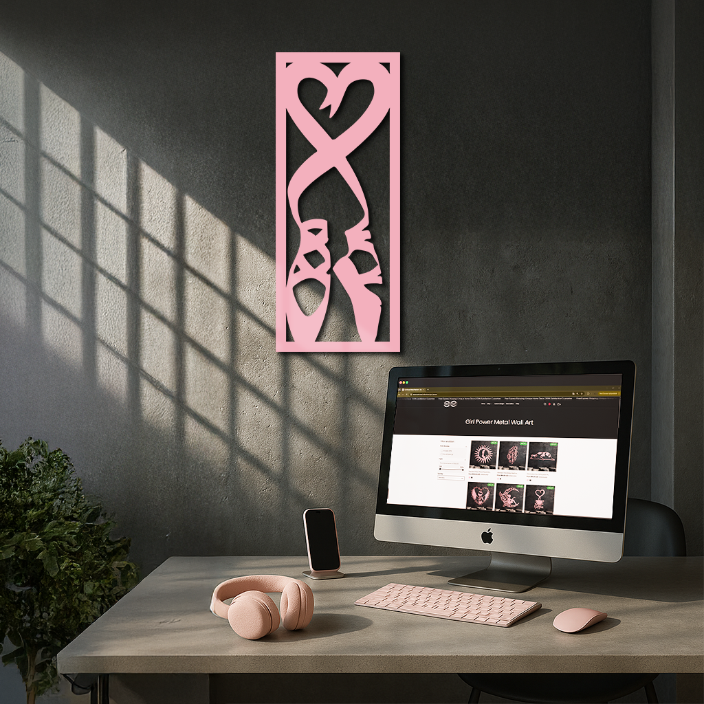 Ballet Shoes with Heart Silhouette – Pink Metal Wall Art - KAFGP183