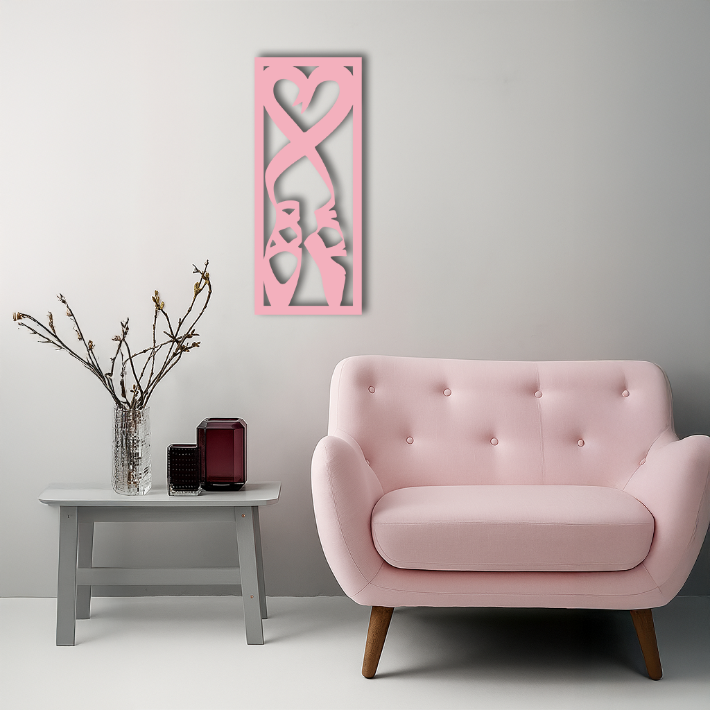 Ballet Shoes with Heart Silhouette – Pink Metal Wall Art - KAFGP183