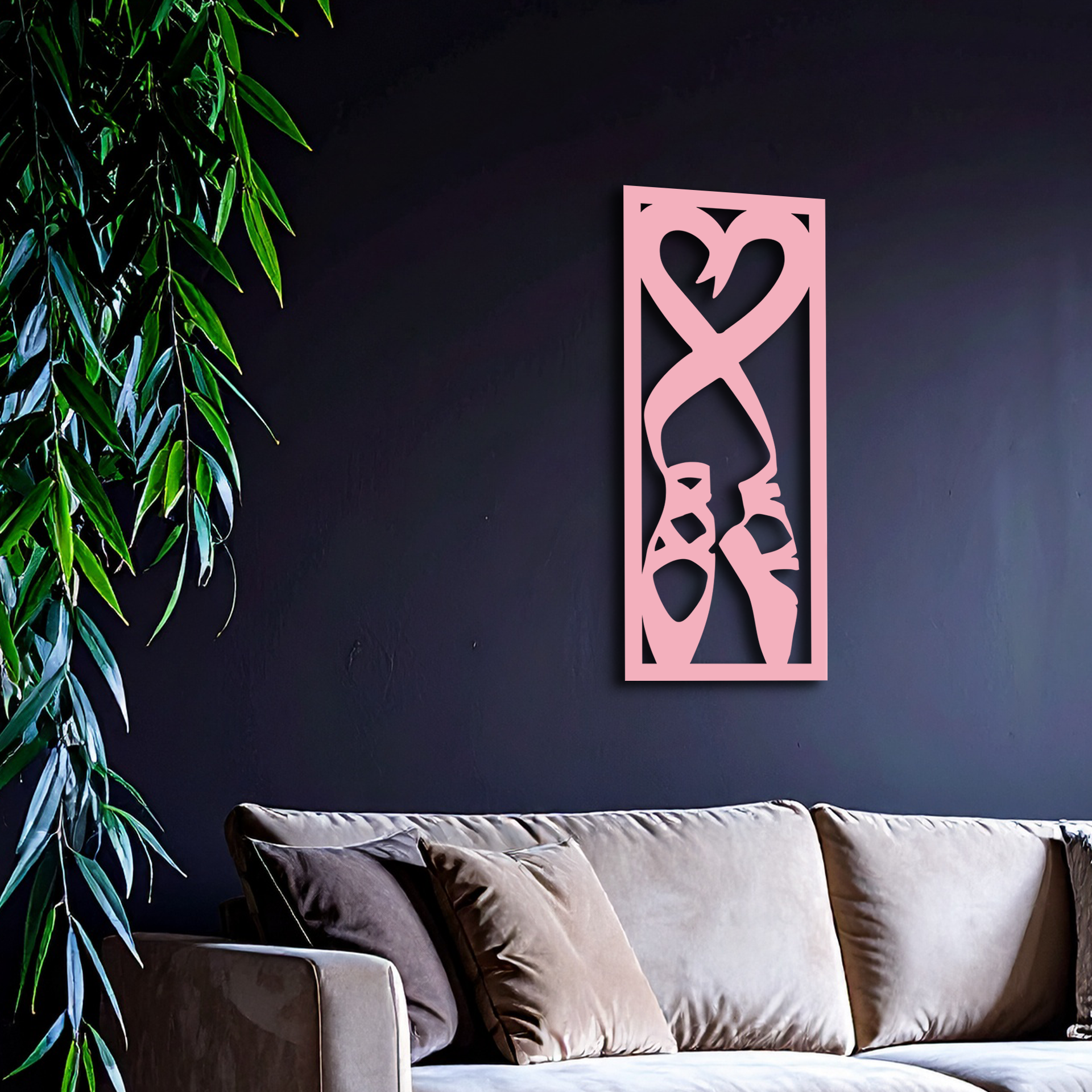 Ballet Shoes with Heart Silhouette – Pink Metal Wall Art - KAFGP183