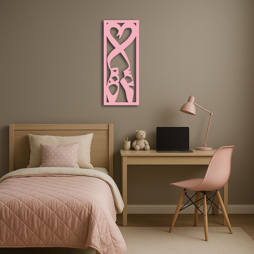 Ballet Shoes with Heart Silhouette – Pink Metal Wall Art - KAFGP183
