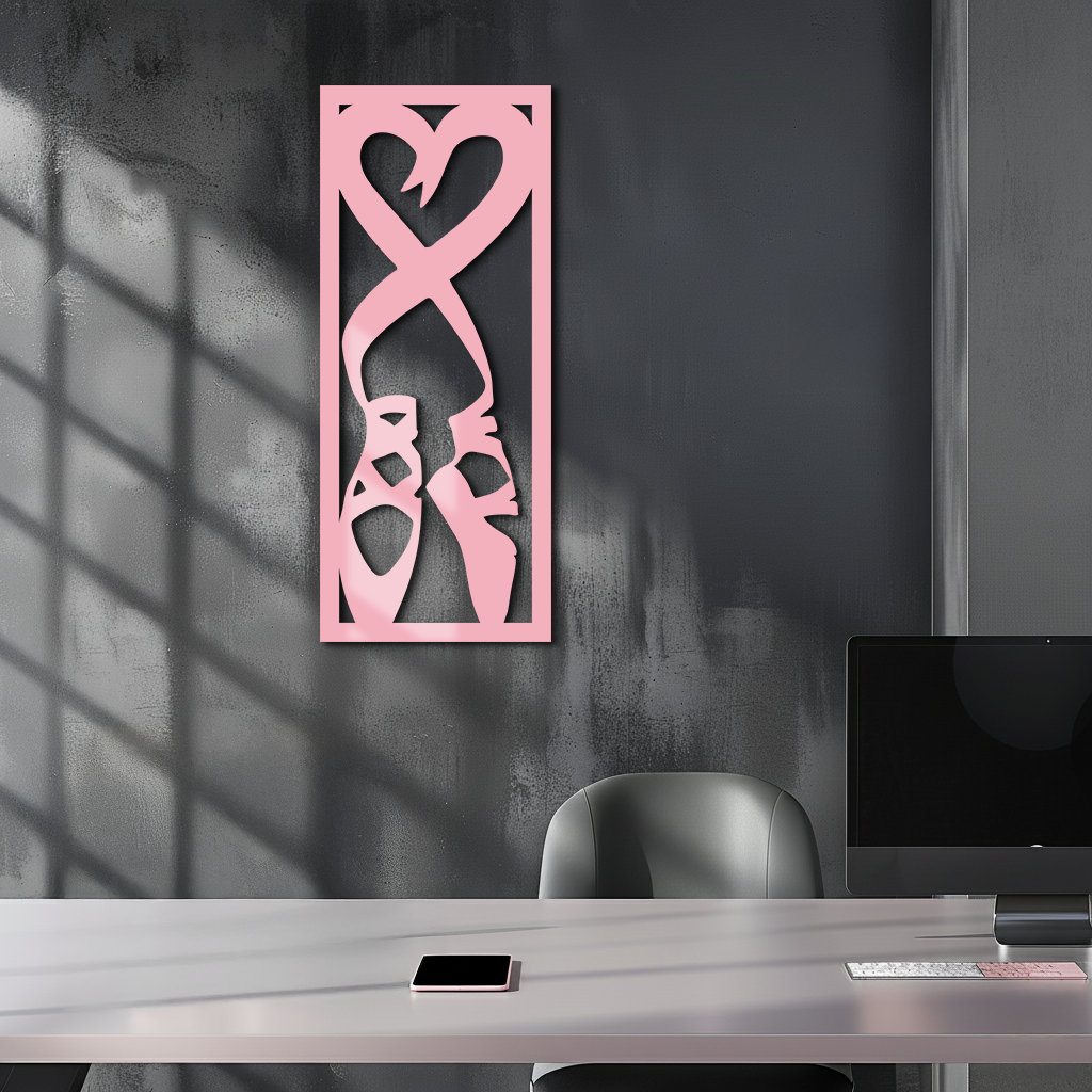 Ballet Shoes with Heart Silhouette – Pink Metal Wall Art - KAFGP183
