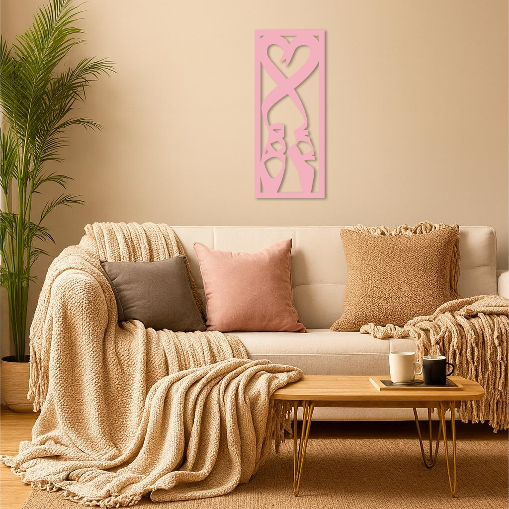 Ballet Shoes with Heart Silhouette – Pink Metal Wall Art - KAFGP183