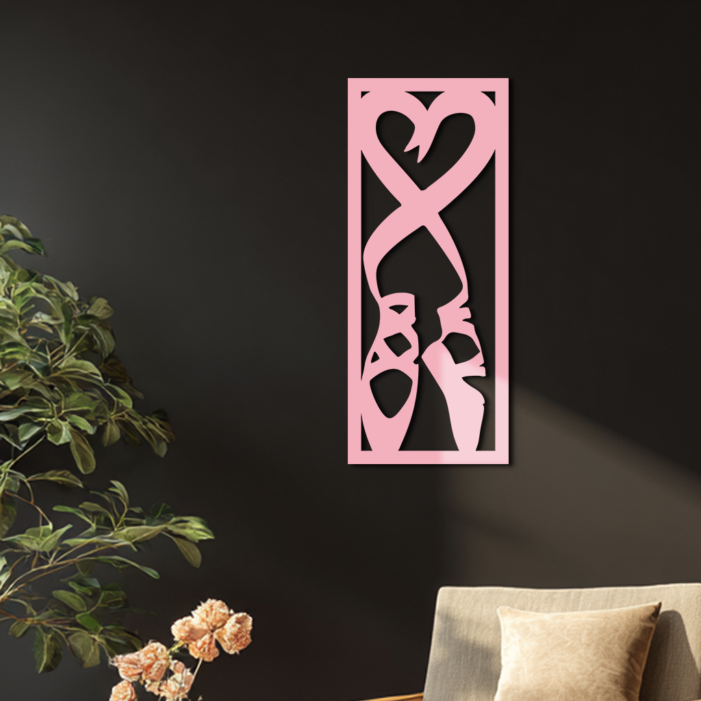Ballet Shoes with Heart Silhouette – Pink Metal Wall Art - KAFGP183