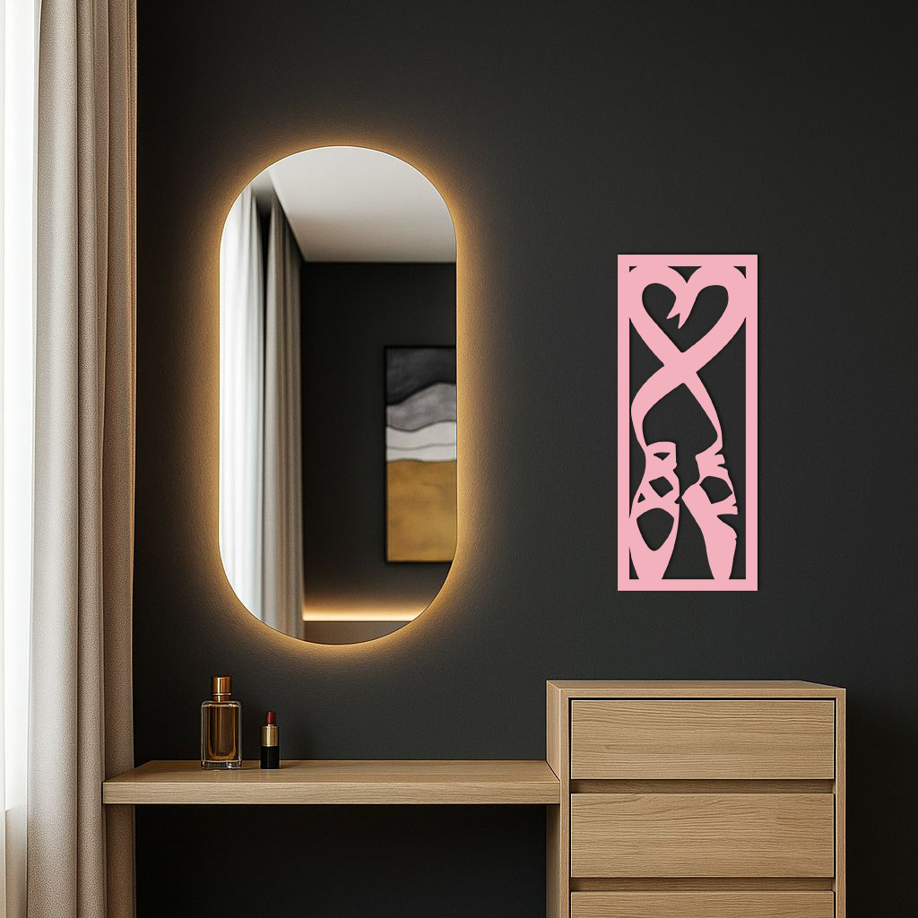 Ballet Shoes with Heart Silhouette – Pink Metal Wall Art - KAFGP183
