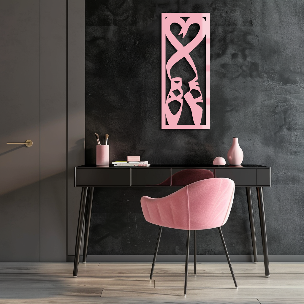 Ballet Shoes with Heart Silhouette – Pink Metal Wall Art - KAFGP183