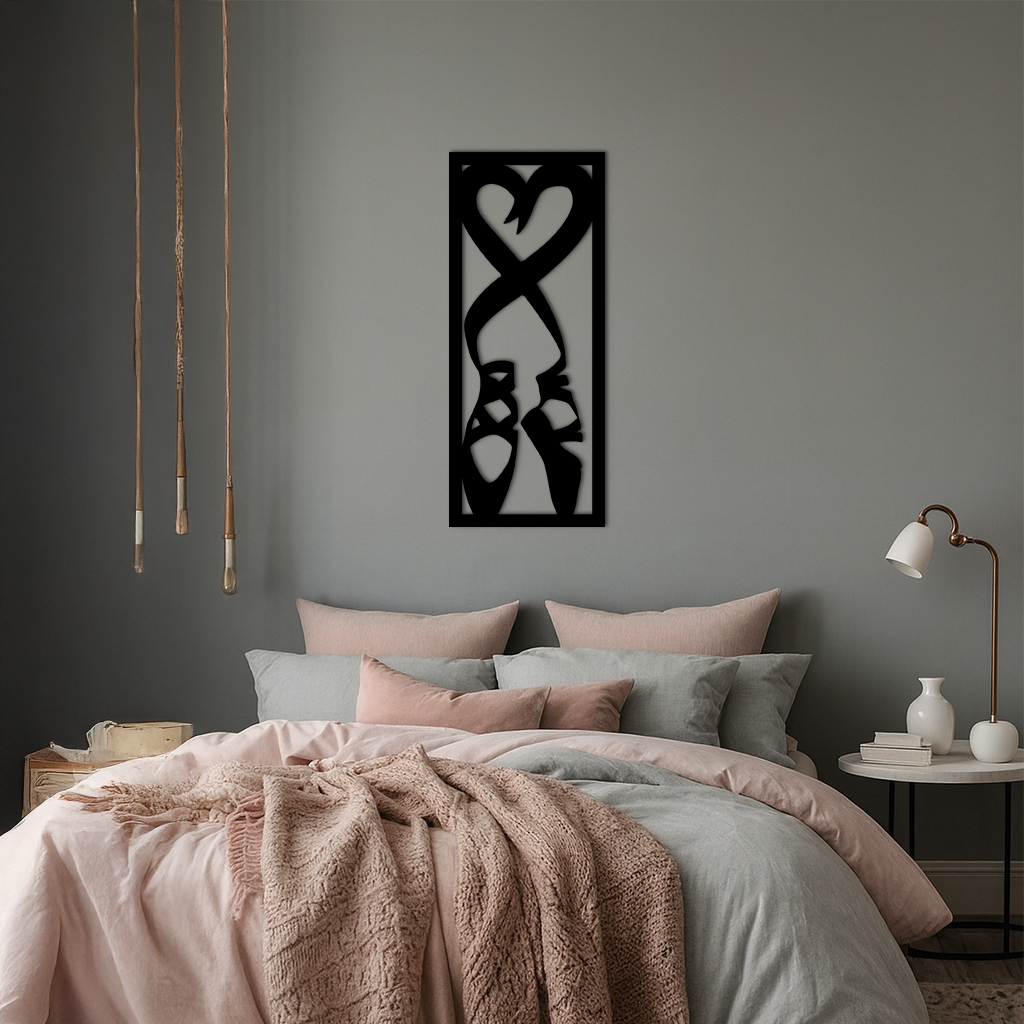 Ballet Shoes with Heart Silhouette – Pink Metal Wall Art - KAFGP183