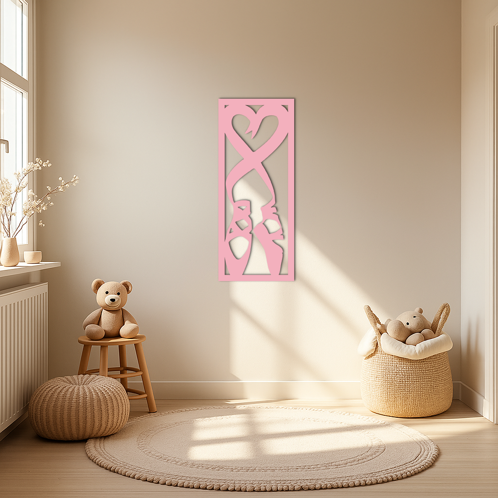 Ballet Shoes with Heart Silhouette – Pink Metal Wall Art - KAFGP183