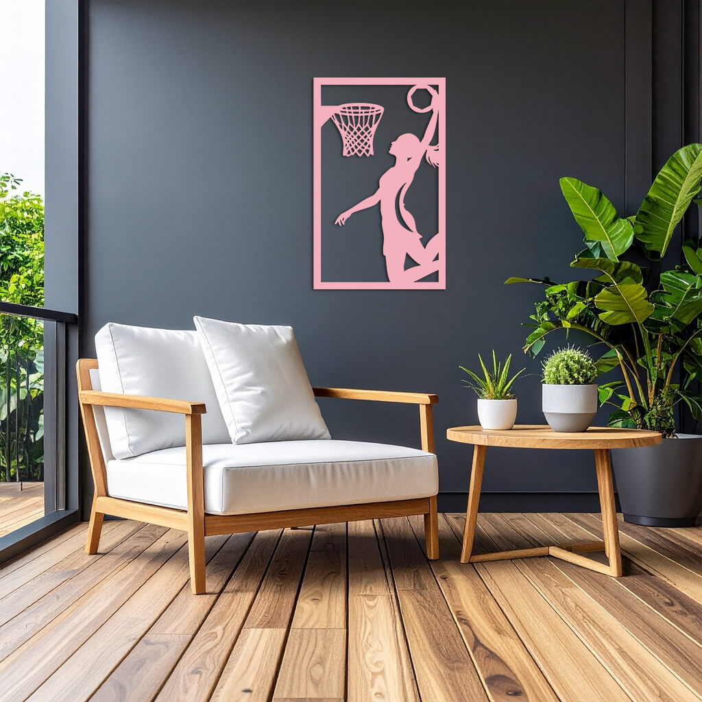 Basketball Girl Silhouette Metal Wall Art – Modern Pink Home Decor - KAFGP184