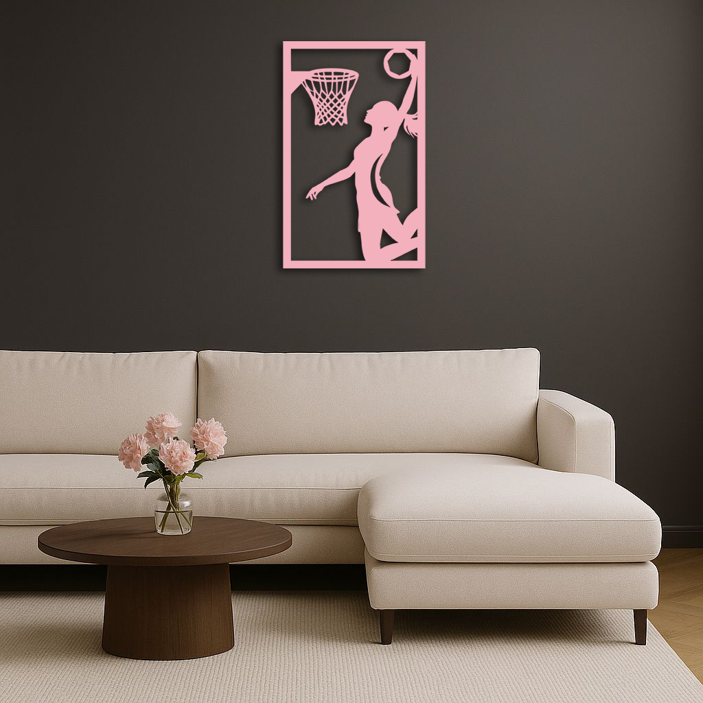 Basketball Girl Silhouette Metal Wall Art – Modern Pink Home Decor - KAFGP184