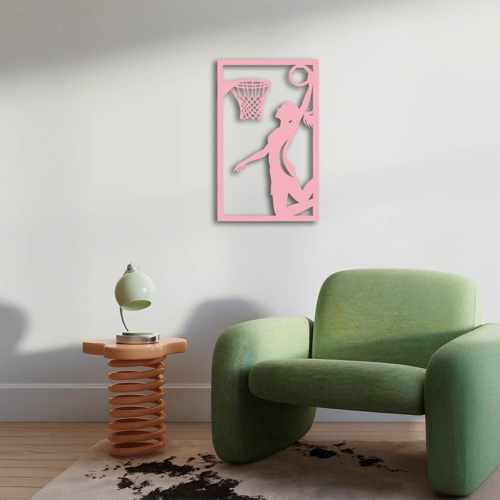 Basketball Girl Silhouette Metal Wall Art – Modern Pink Home Decor - KAFGP184