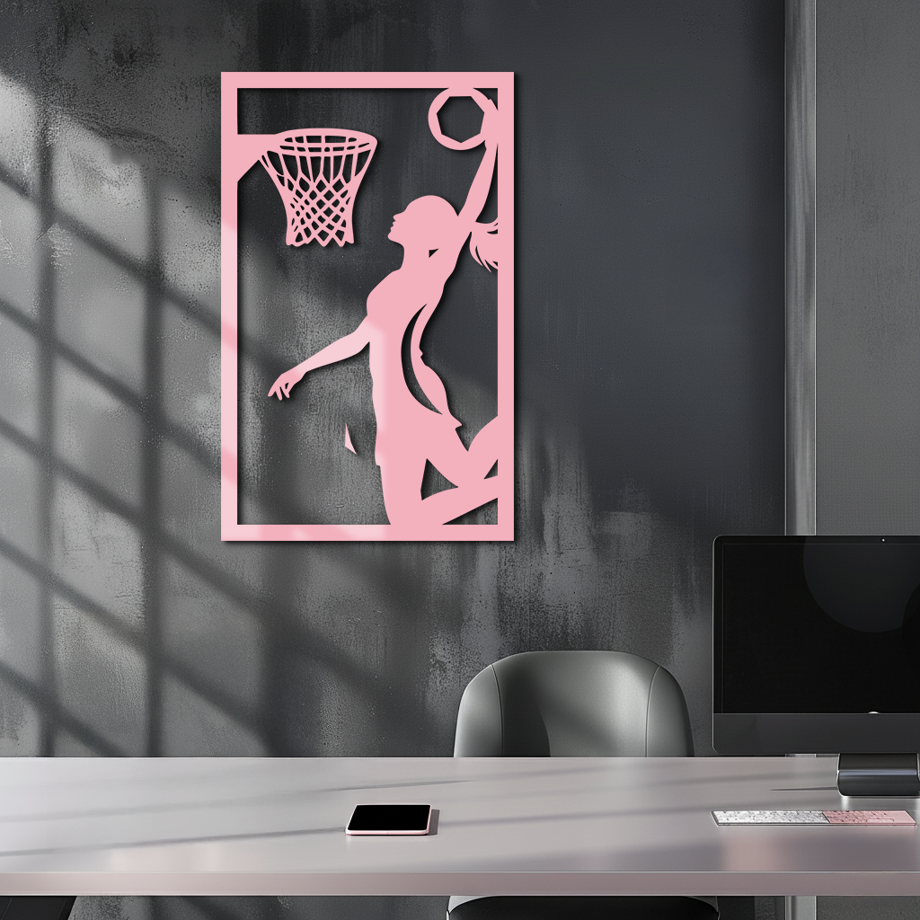 Basketball Girl Silhouette Metal Wall Art – Modern Pink Home Decor - KAFGP184