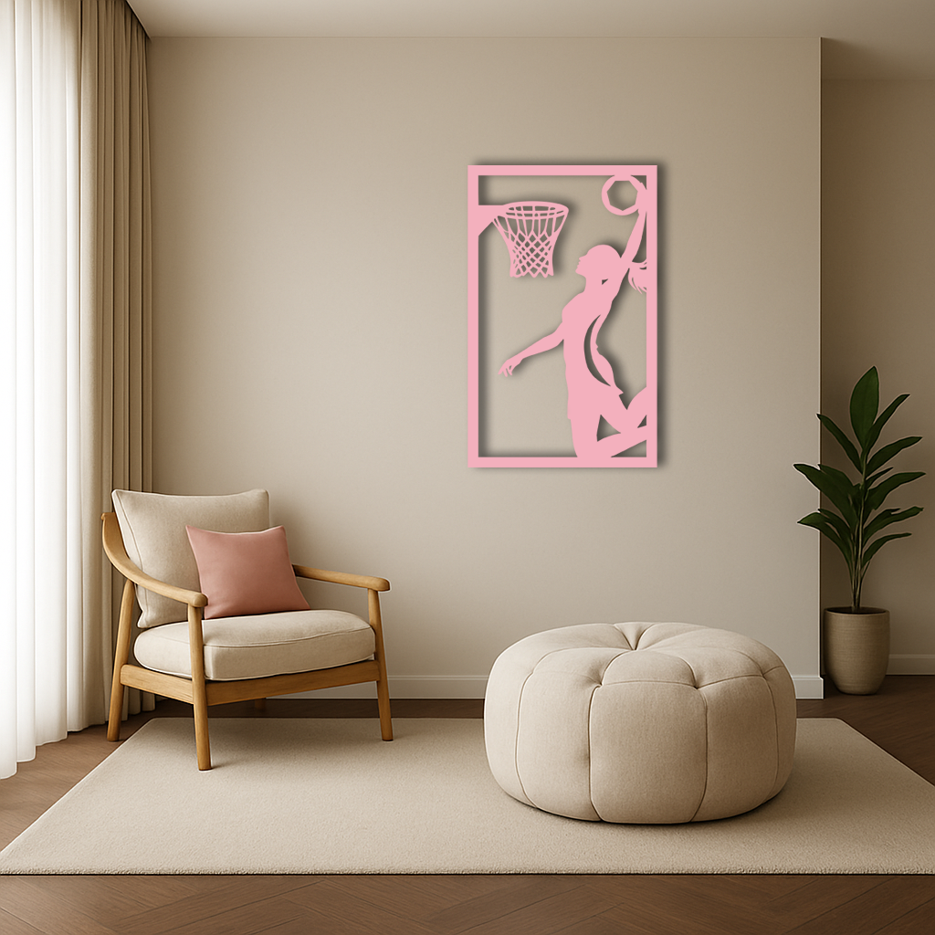 Basketball Girl Silhouette Metal Wall Art – Modern Pink Home Decor - KAFGP184