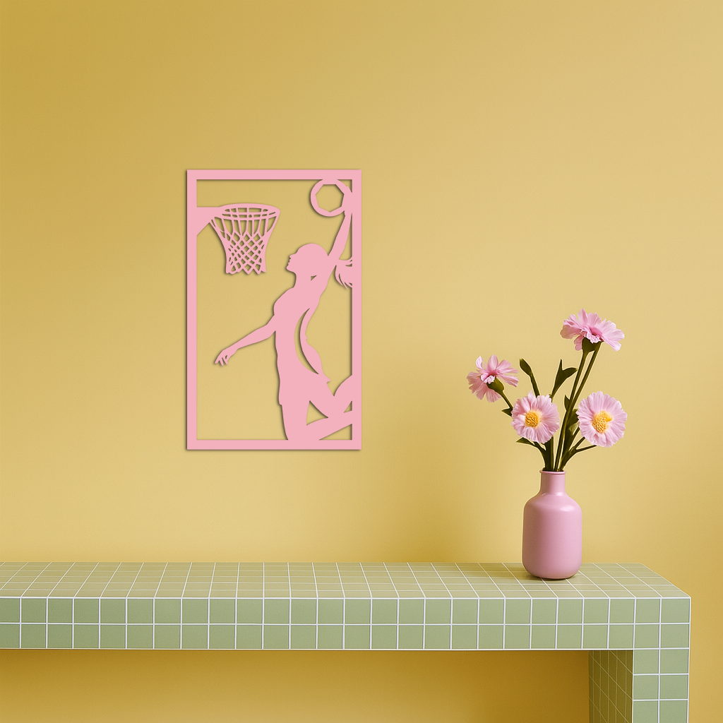 Basketball Girl Silhouette Metal Wall Art – Modern Pink Home Decor - KAFGP184