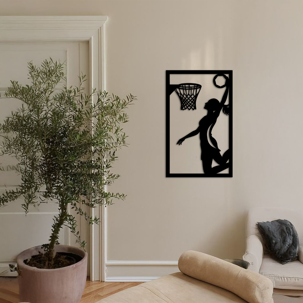 Basketball Girl Silhouette Metal Wall Art – Modern Pink Home Decor - KAFGP184