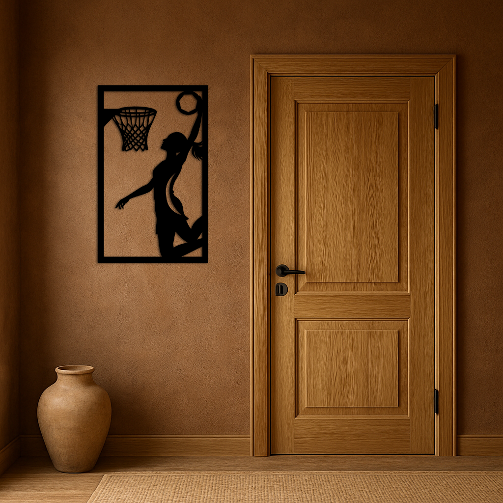 Basketball Girl Silhouette Metal Wall Art – Modern Pink Home Decor - KAFGP184