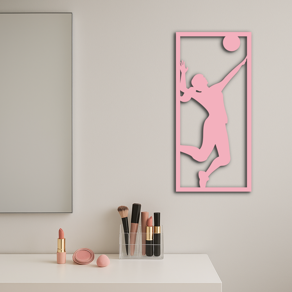 Volleyball Player Silhouette Metal Wall Art - Pink Modern Sports Décor - KAFGP186
