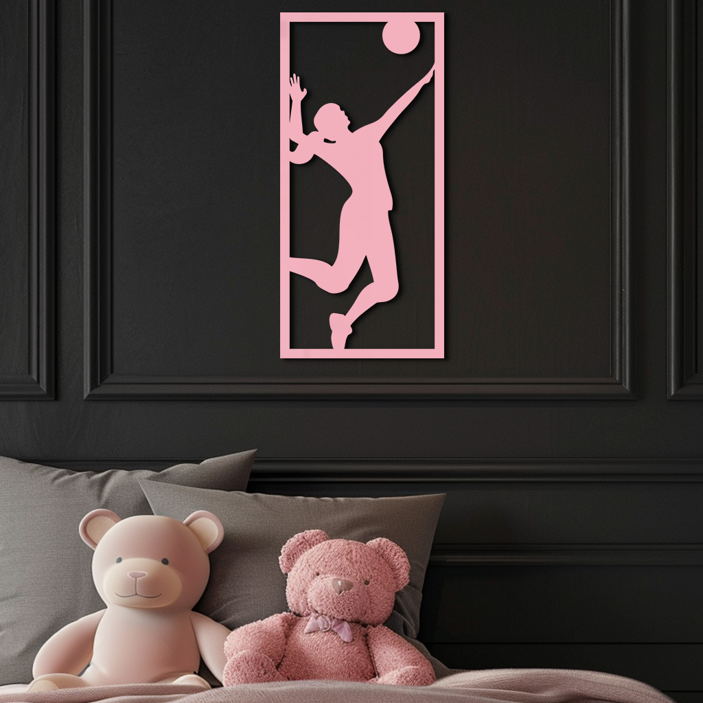Volleyball Player Silhouette Metal Wall Art - Pink Modern Sports Décor - KAFGP186
