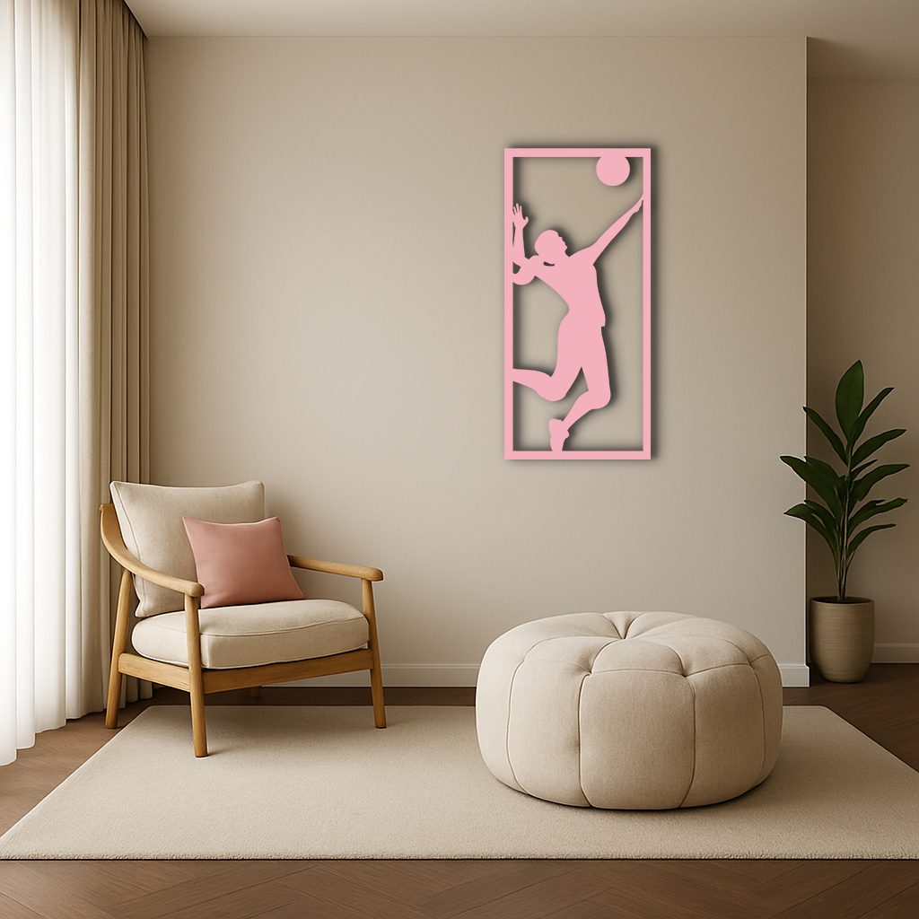 Volleyball Player Silhouette Metal Wall Art - Pink Modern Sports Décor - KAFGP186