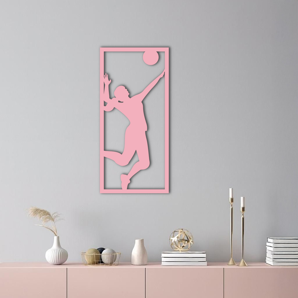 Volleyball Player Silhouette Metal Wall Art - Pink Modern Sports Décor - KAFGP186