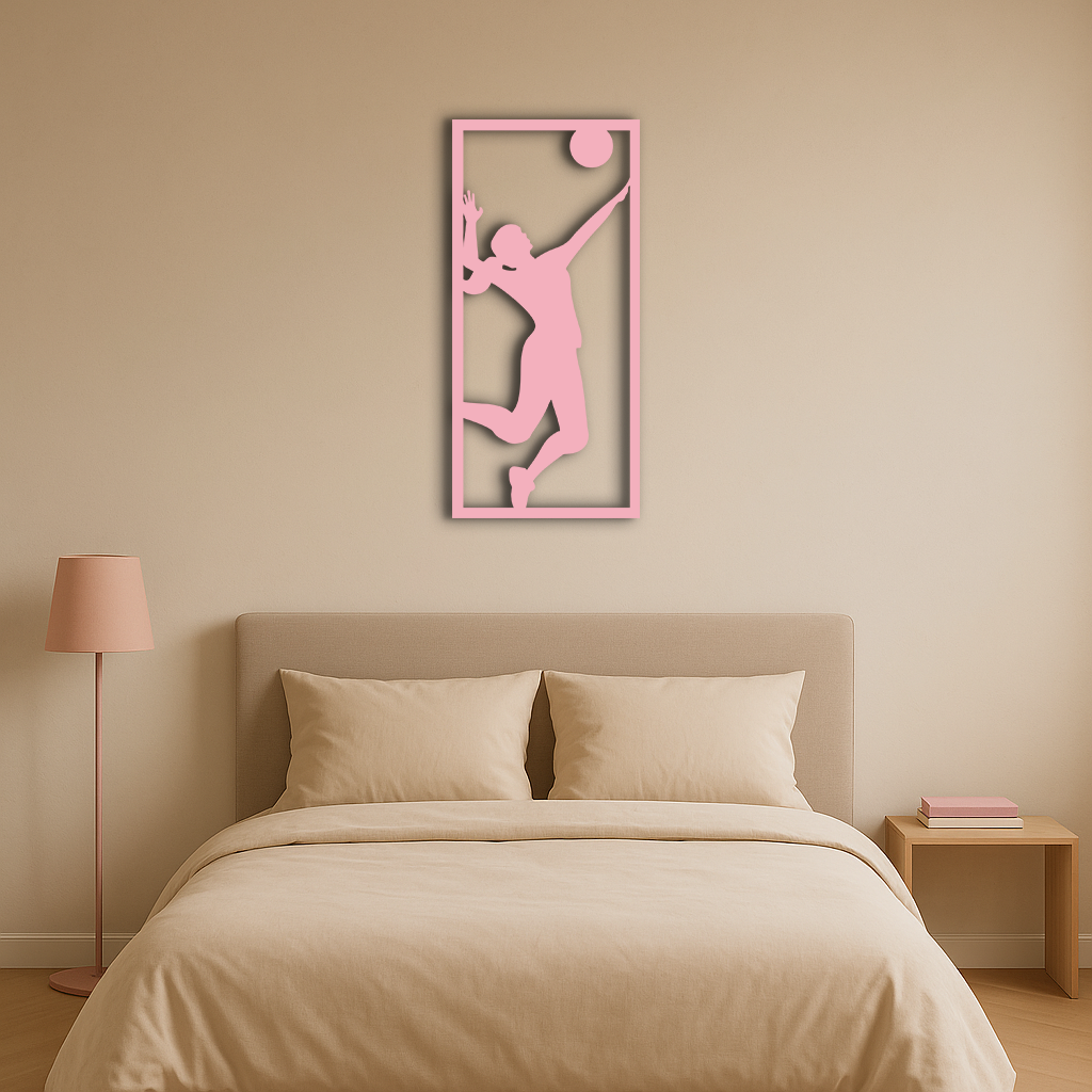 Volleyball Player Silhouette Metal Wall Art - Pink Modern Sports Décor - KAFGP186