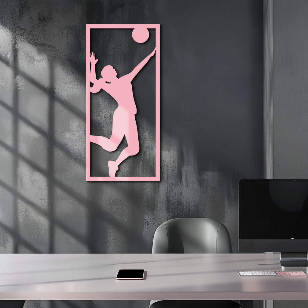 Volleyball Player Silhouette Metal Wall Art - Pink Modern Sports Décor - KAFGP186