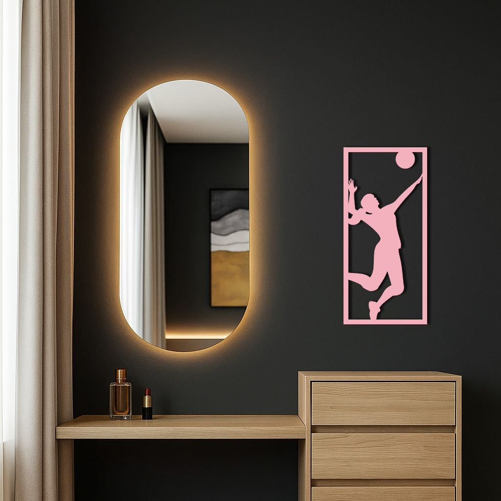 Volleyball Player Silhouette Metal Wall Art - Pink Modern Sports Décor - KAFGP186