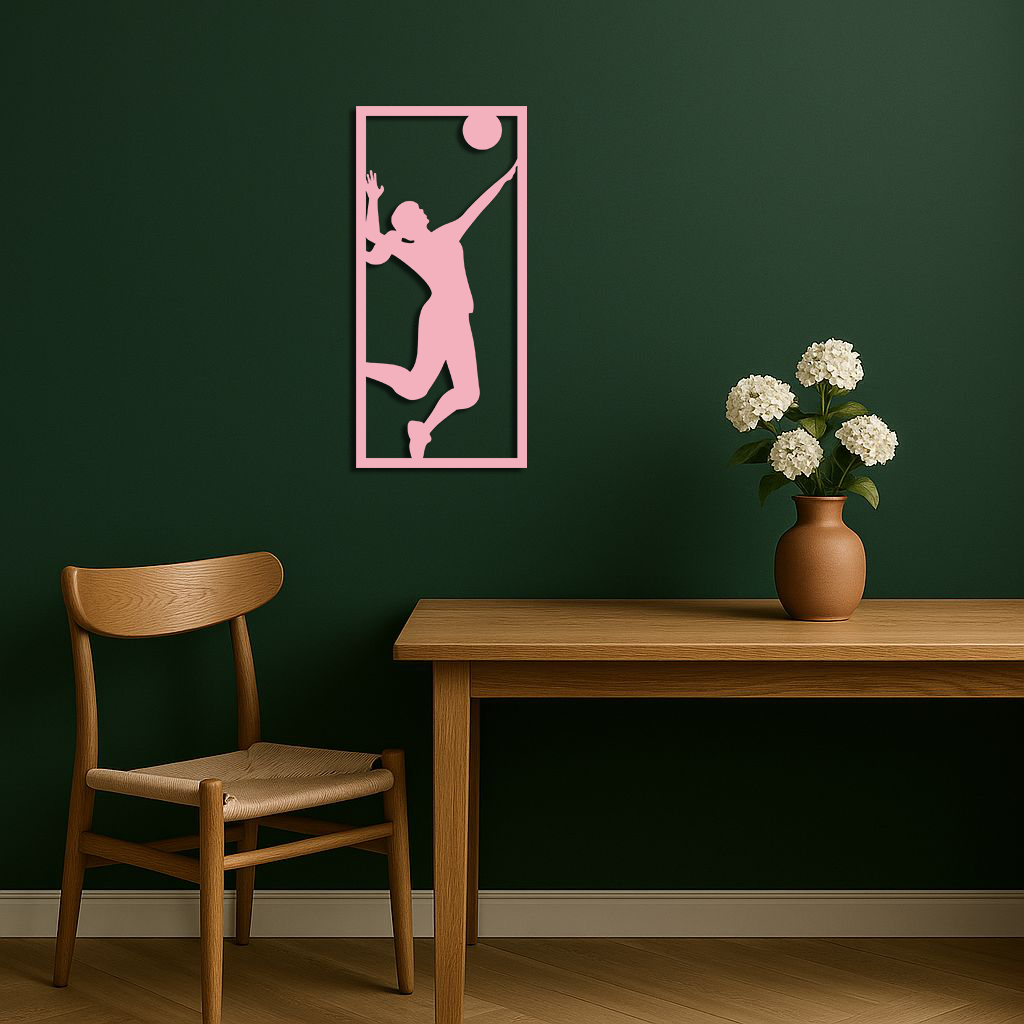 Volleyball Player Silhouette Metal Wall Art - Pink Modern Sports Décor - KAFGP186