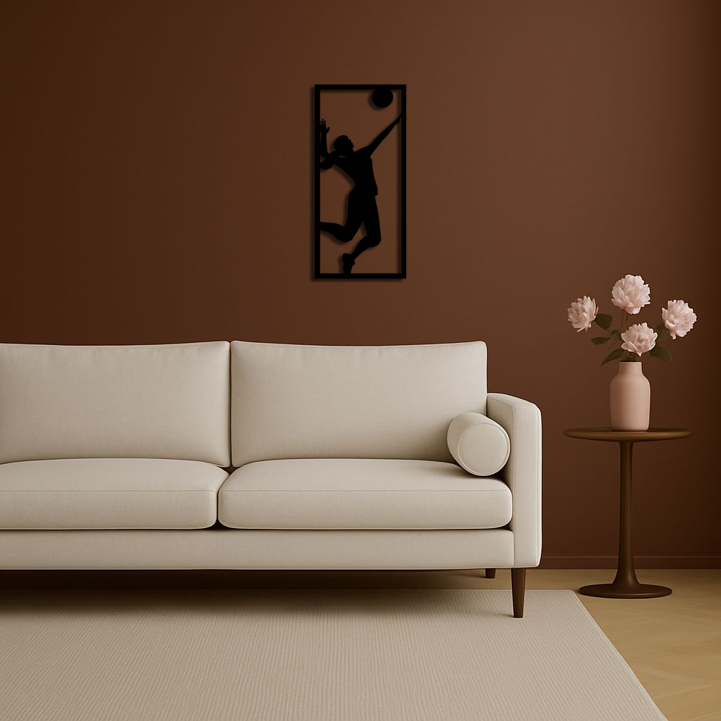 Volleyball Player Silhouette Metal Wall Art - Pink Modern Sports Décor - KAFGP186
