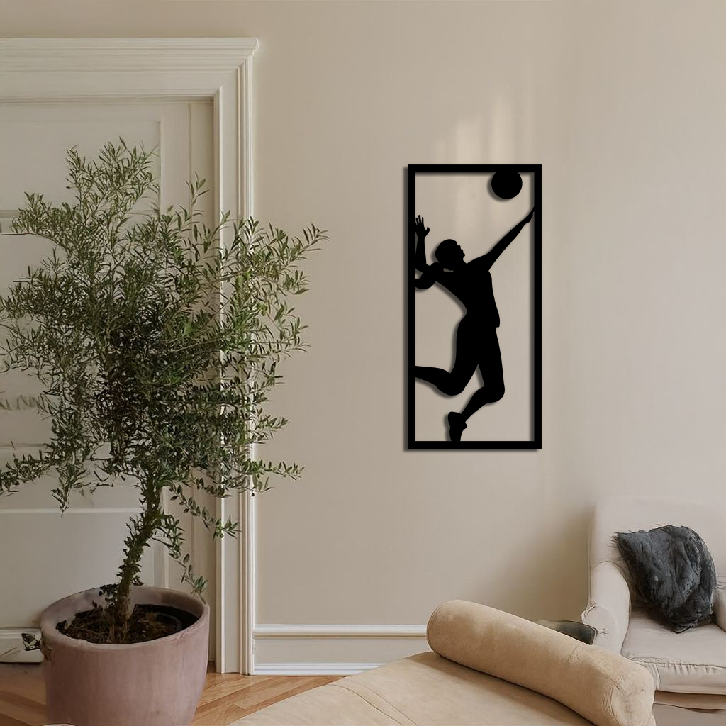 Volleyball Player Silhouette Metal Wall Art - Pink Modern Sports Décor - KAFGP186