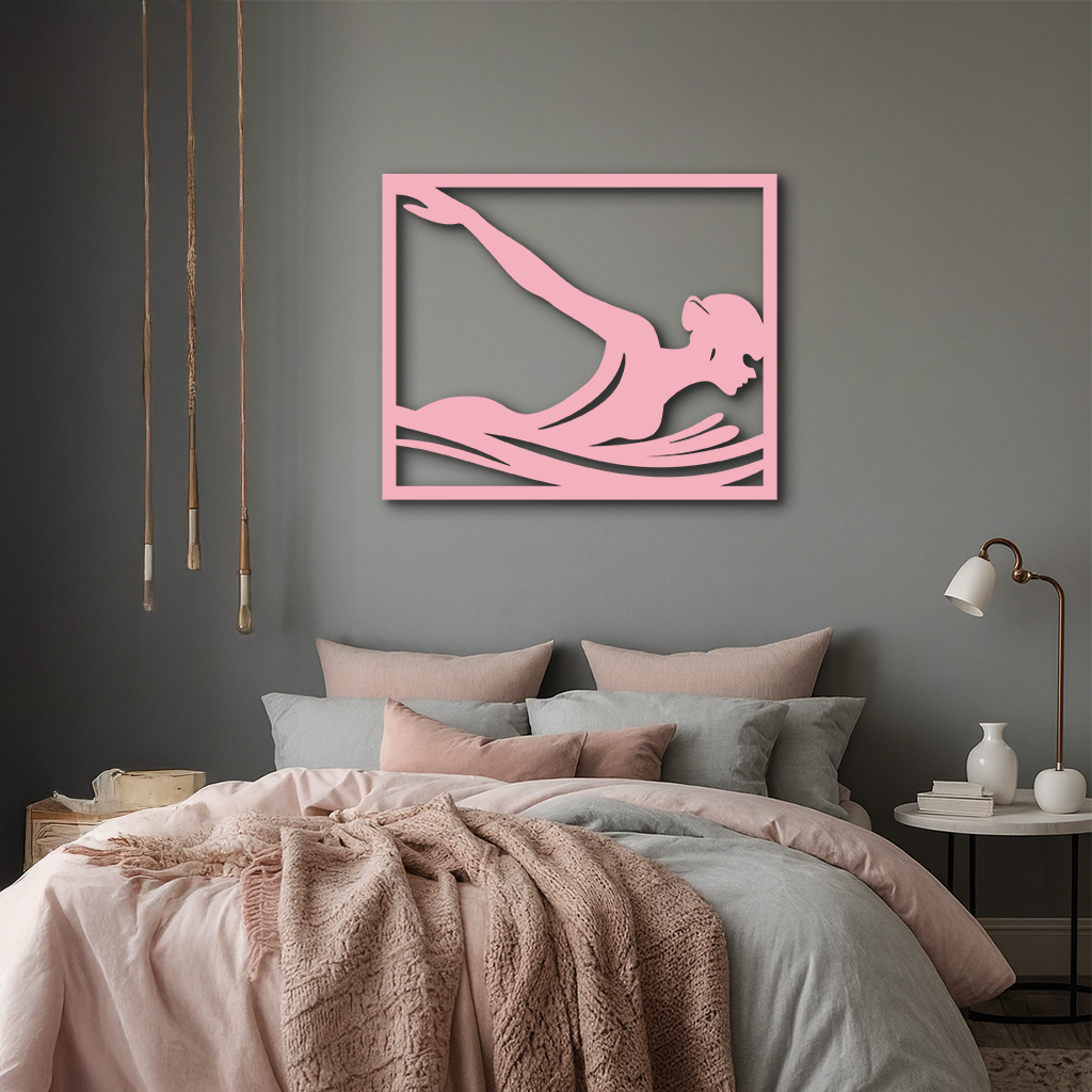 Pink Swimmer Woman Silhouette Metal Wall Art – Sporty Modern Home Decor - KAFGP187