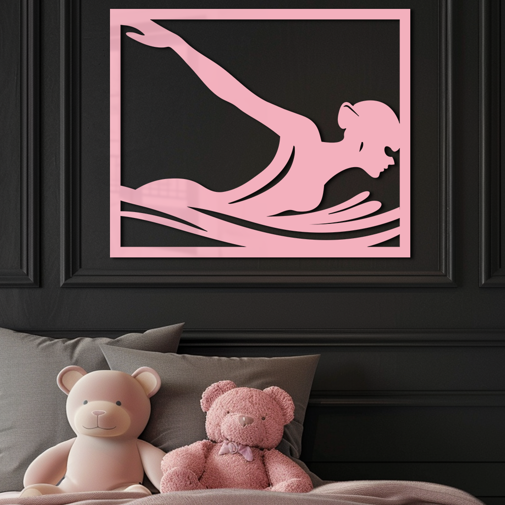 Pink Swimmer Woman Silhouette Metal Wall Art – Sporty Modern Home Decor - KAFGP187