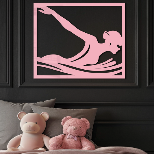 Pink Swimmer Woman Silhouette Metal Wall Art – Sporty Modern Home Decor - KAFGP187