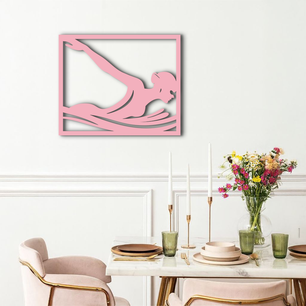 Pink Swimmer Woman Silhouette Metal Wall Art – Sporty Modern Home Decor - KAFGP187