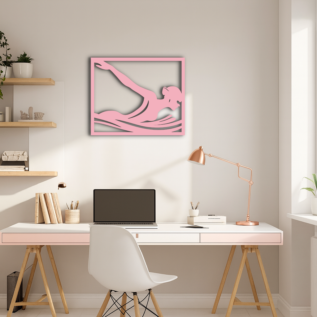 Pink Swimmer Woman Silhouette Metal Wall Art – Sporty Modern Home Decor - KAFGP187