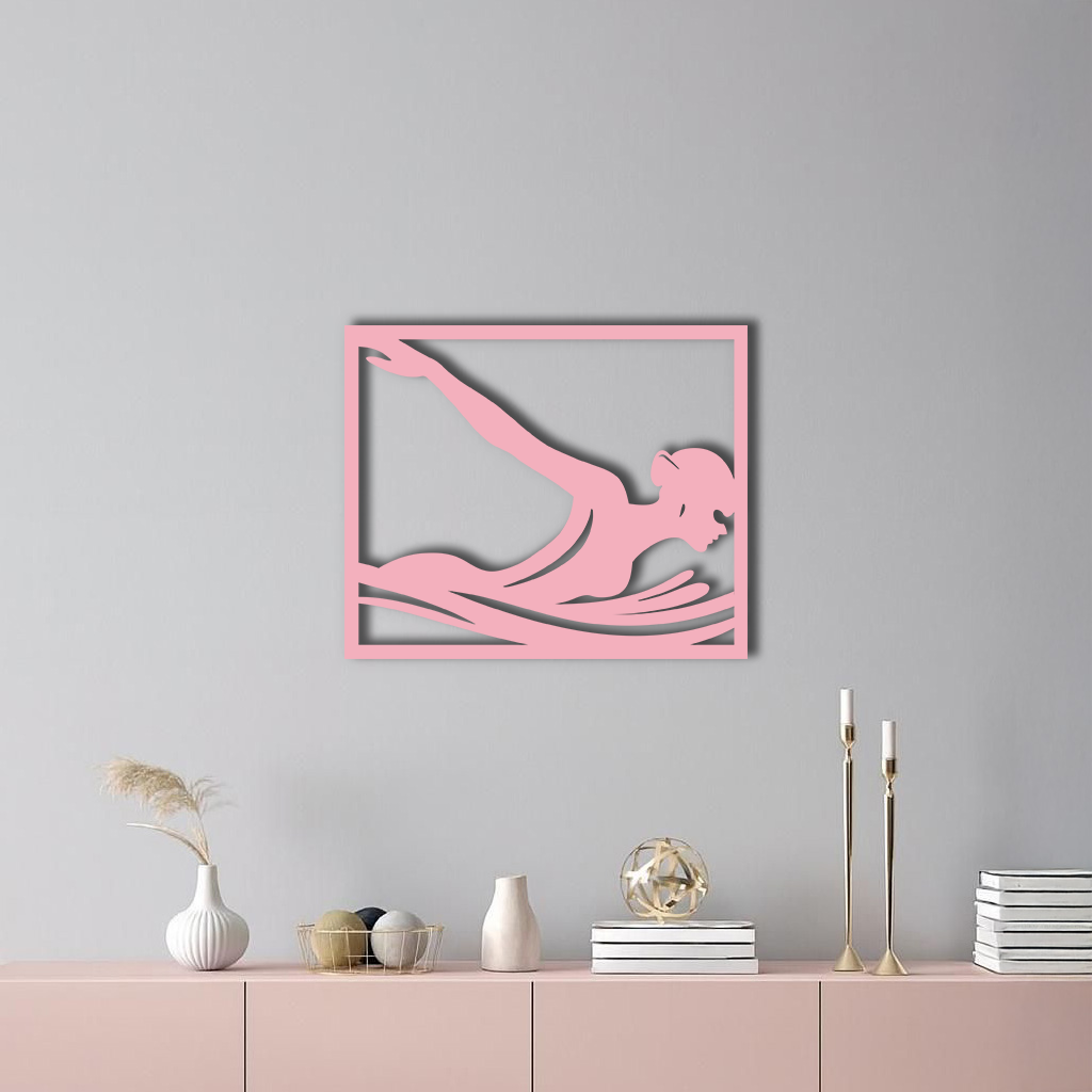 Pink Swimmer Woman Silhouette Metal Wall Art – Sporty Modern Home Decor - KAFGP187