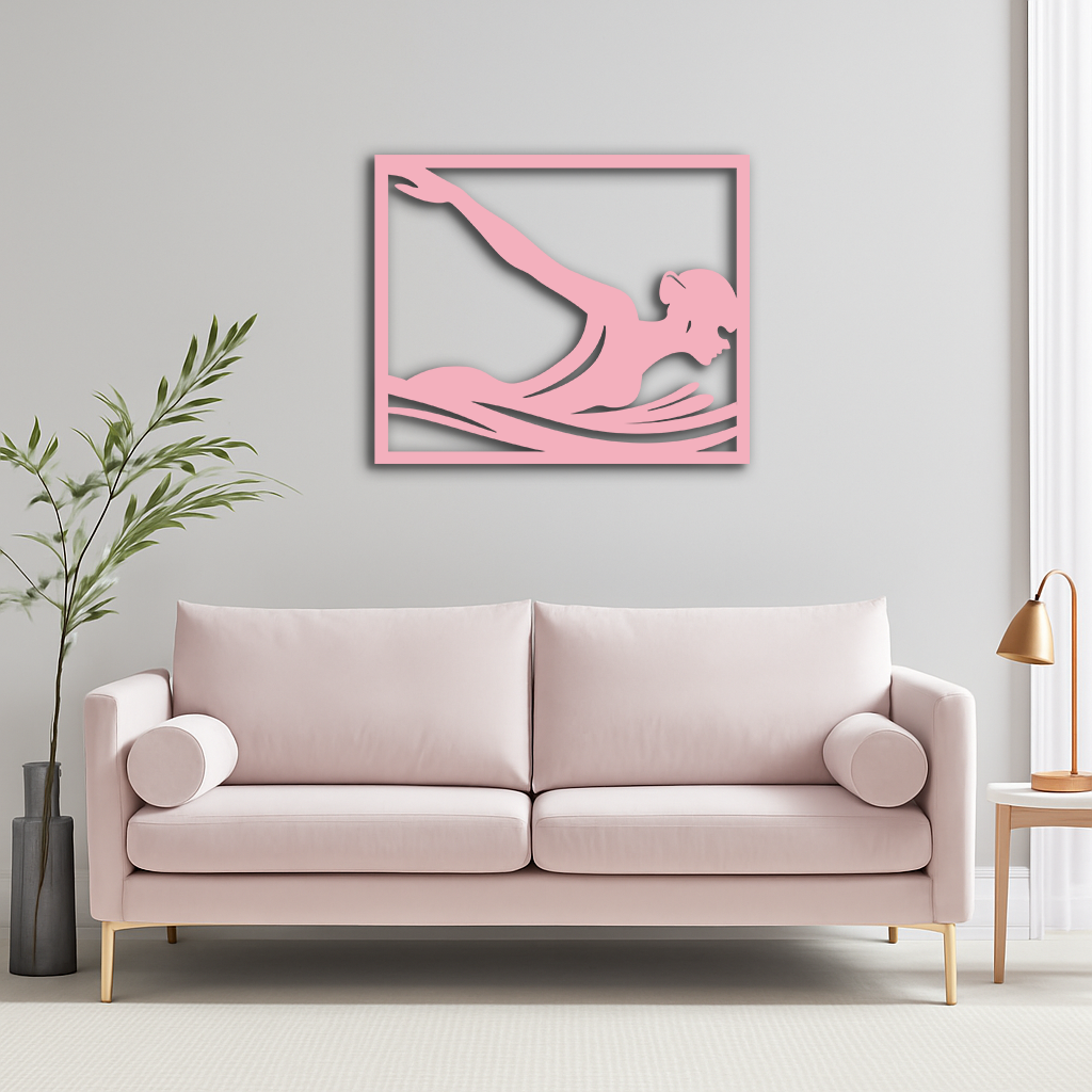 Pink Swimmer Woman Silhouette Metal Wall Art – Sporty Modern Home Decor - KAFGP187