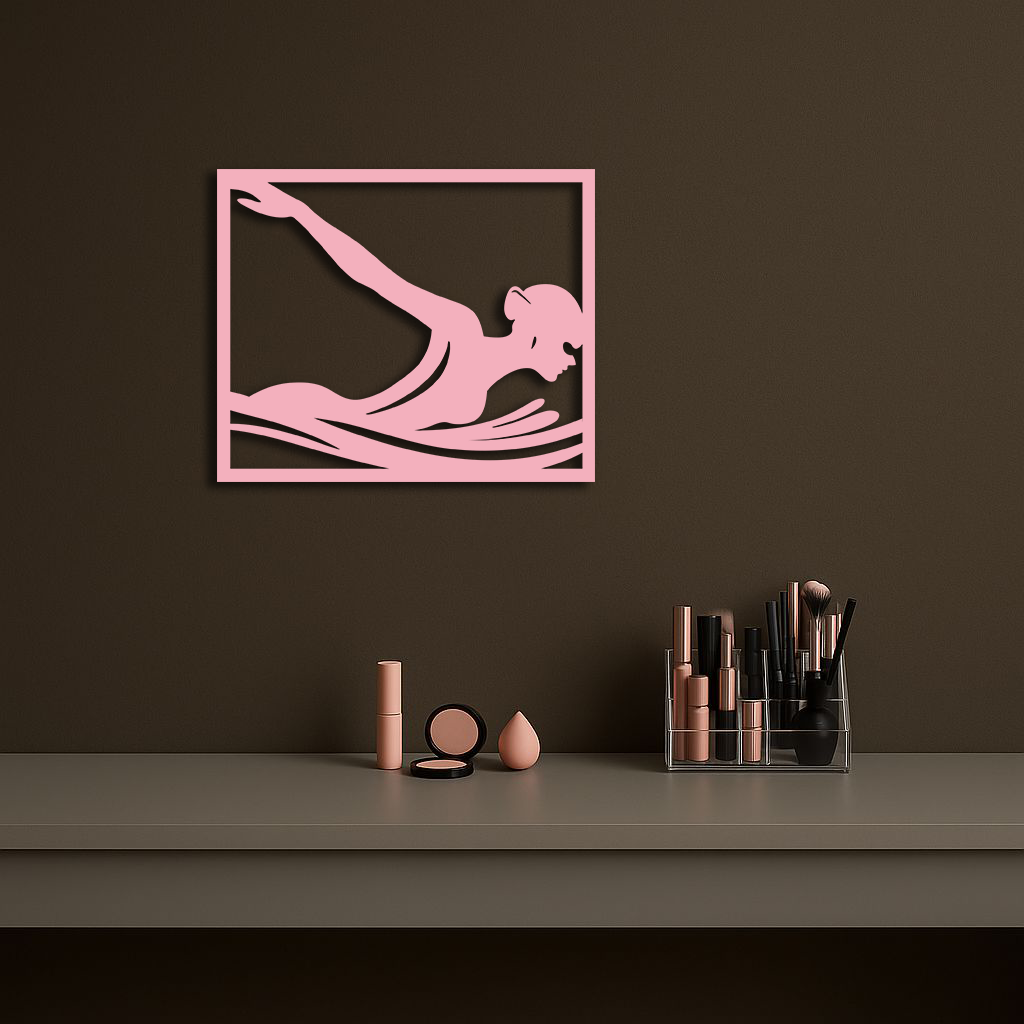 Pink Swimmer Woman Silhouette Metal Wall Art – Sporty Modern Home Decor - KAFGP187