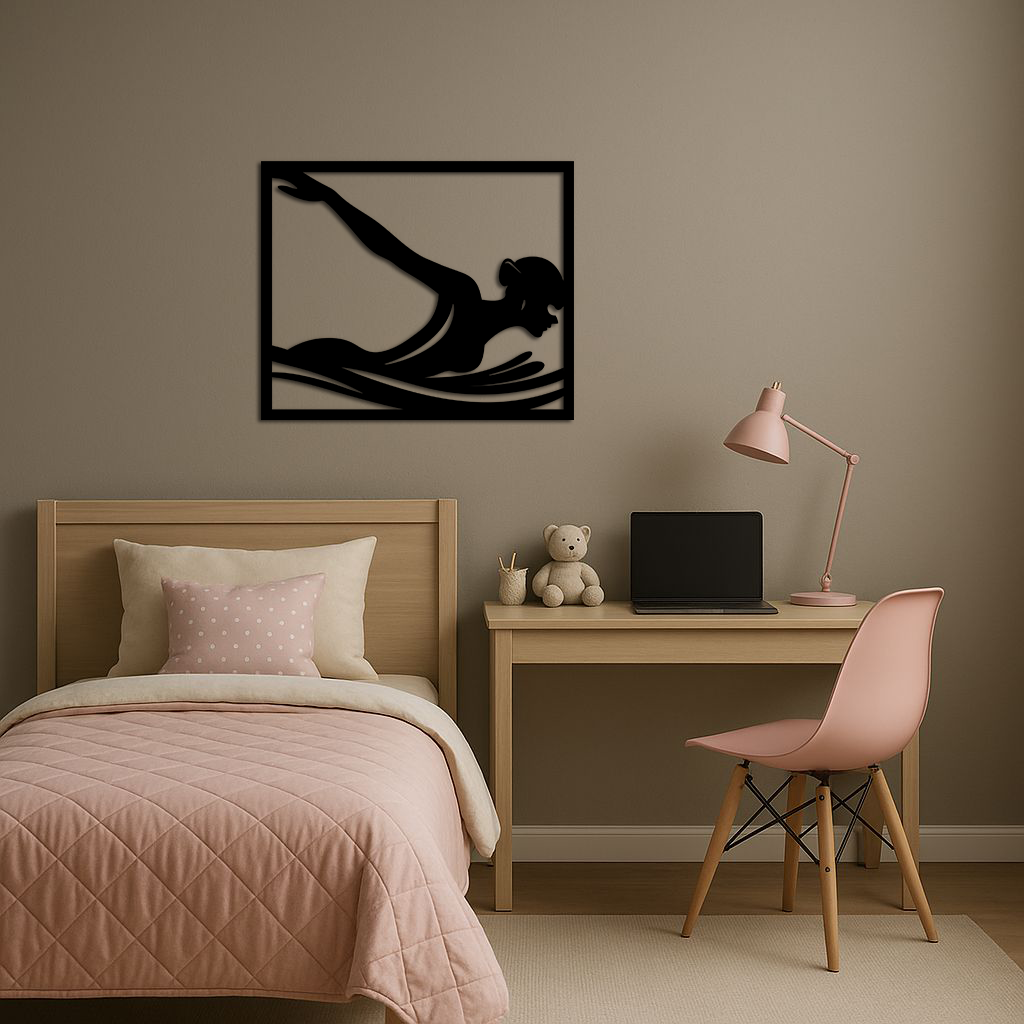 Pink Swimmer Woman Silhouette Metal Wall Art – Sporty Modern Home Decor - KAFGP187