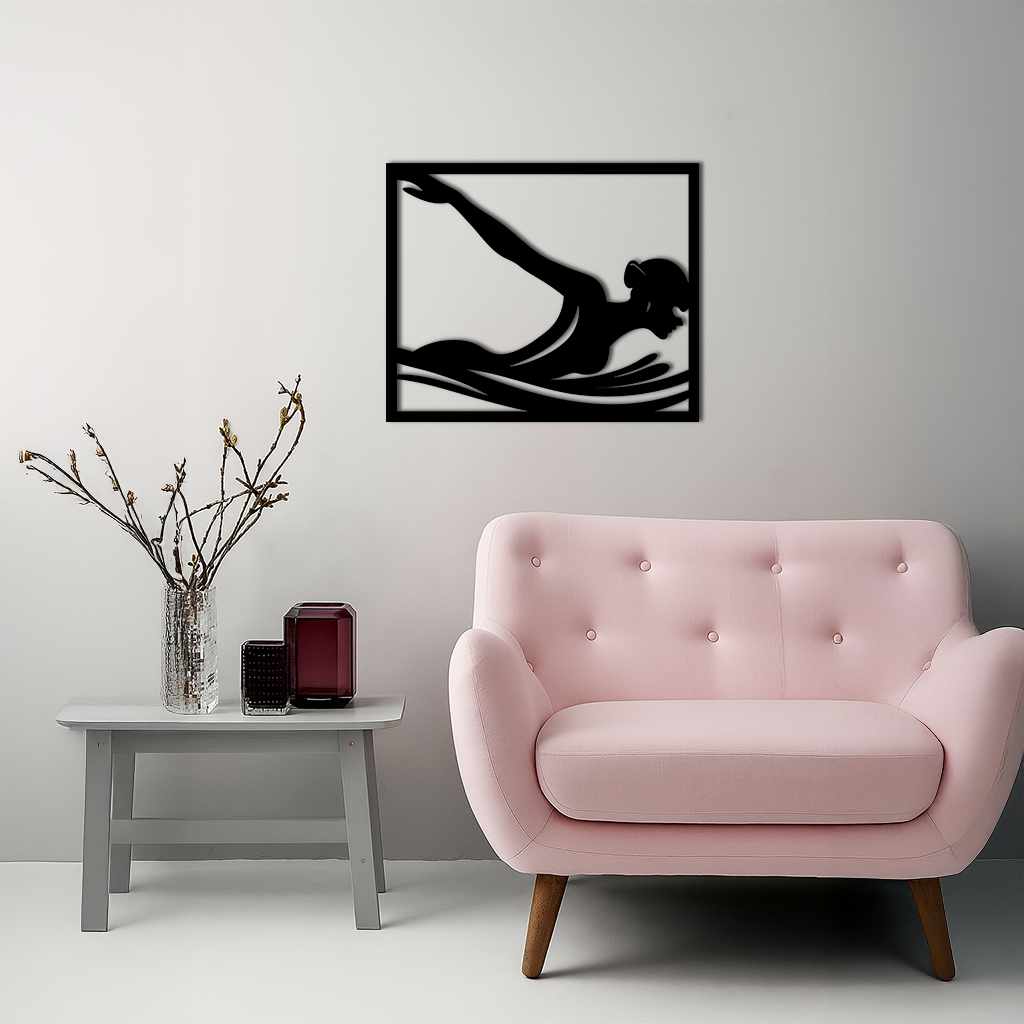Pink Swimmer Woman Silhouette Metal Wall Art – Sporty Modern Home Decor - KAFGP187